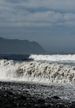 North coast of Madeira, stormy waves on Atlantic Ocean.
