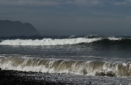 North coast of Madeira, stormy waves on Atlantic Ocean.