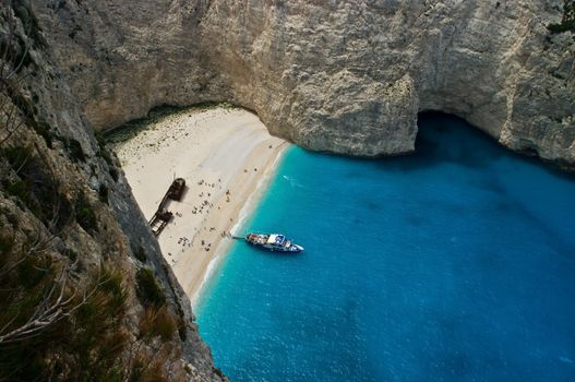 Navagio Beach, or the Shipwreck Bay,  an isolated sandy cove on Zakynthos Island - one of the most famous beaches in Greece.