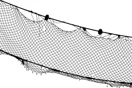 Old fishing Net, black on white, Limenaria on Thasos Island, Greece.