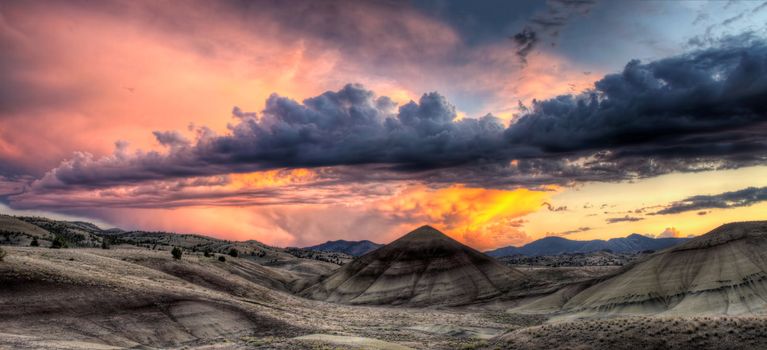Painted Hills in John Day Fossil Beds National Monument Oregon Sunset Panorama