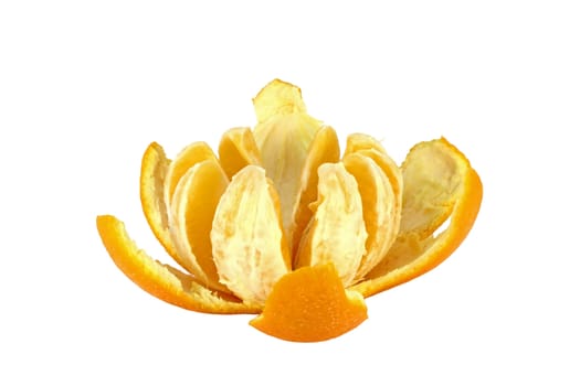 Peeled orange, citrus fruit isolated on white background