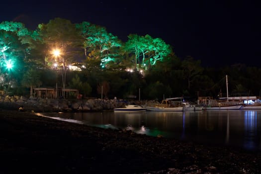 Boats at noght in marina. Kemer, Turkey.