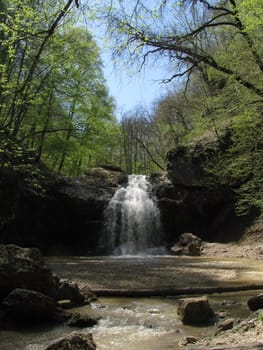 Falls; the river; a stream; water; a moisture; beauty; Caucasus