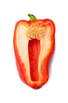 A red pepper cross-section isolated on white