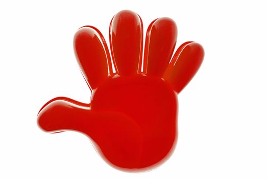 Red plastic open hand, waiting or stop sign.