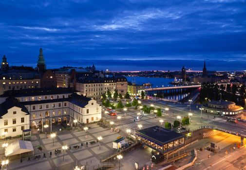 Night scene of the Stockholm City at top of Katarina elevator