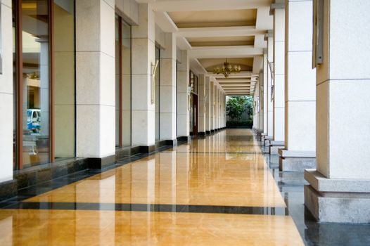 Long hallway (corridor) of construction