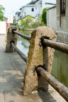 The close up view of stone carved fence at Chinese watertown