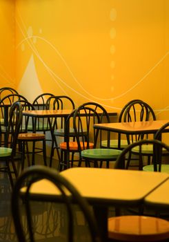 The tables and chairs of fast food store