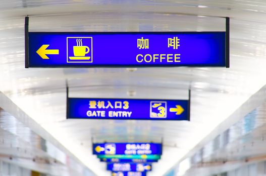 Perspective view of sign boards in airport