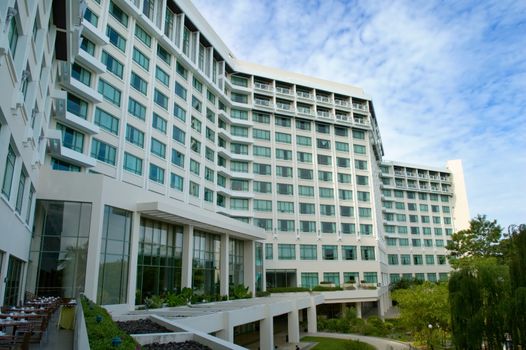 The view of resort and hotel buildings