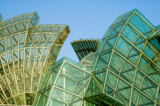 Abstract green glass of petals of lotus shaped architecture