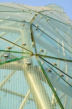 Abstract panels of green glass of architecture