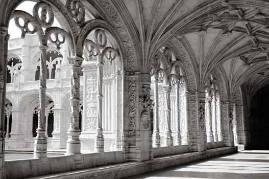 Interior corridor of the Mosteiro Dos Jeronimos, Lisbon, Portugal