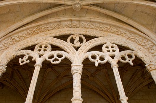 The architecture of the Mosteiro Dos Jeronimos, Lisbon, Portugal