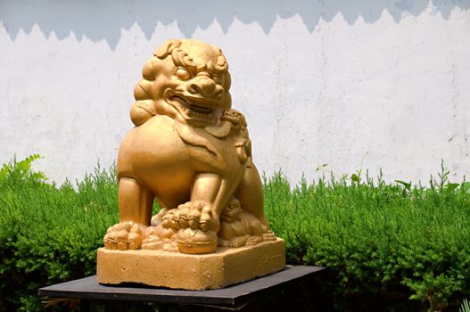 A stone lion of Chinese temple, in garden