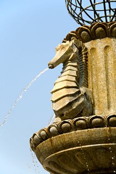 Close up of stone fountain of sea horse