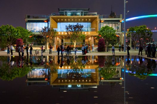 SHANGHAI - MAY 24: Reflection pavilion over water. May 24, 2010 in Shanghai China. 