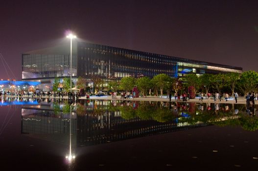 SHANGHAI - MAY 24: Reflection pavilion over water. May 24, 2010 in Shanghai China. 