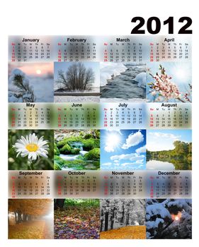 Calendar with photos seasons. 2012 years