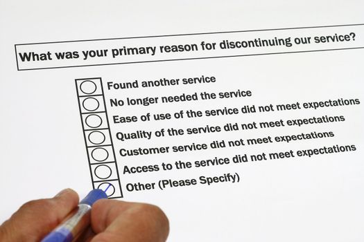 Survey for discontinuing the service concept with balck bold letter 