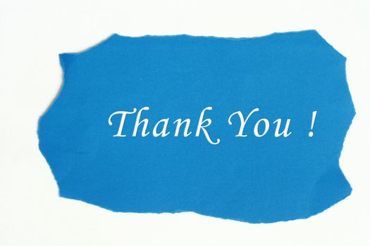 Thank you concept - bold text in blue tear paper