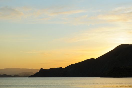 Sea landscape. An evening, the colourful sky