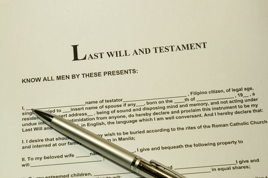 Last will and testament concept with pen