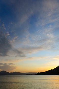 Sea landscape. An evening, the colourful sky