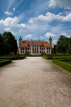 restaurated baroque palace in poland with garden