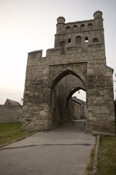 city wals and castle gate in Opatow poland