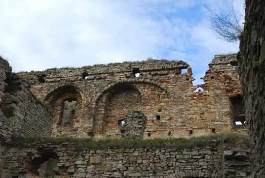 old castle ruins with some plants growing on walls