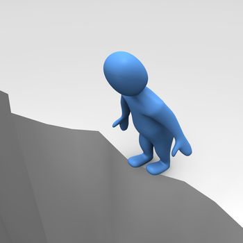 Man at sheer cliff. 3d rendered illustration.