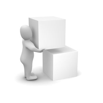 Man carrying blank box. 3d rendered illustration.