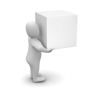 Man carrying blank box. 3d rendered illustration.