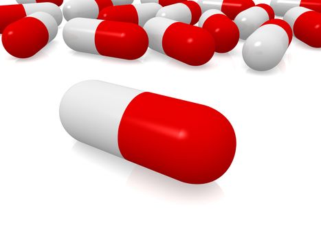 Red and white pills. 3d rendered image