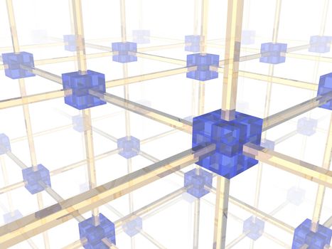 Network of connected blue nodes. 3d illustration.