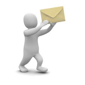 Man carrying envelope with letter. 3d rendered illustration.