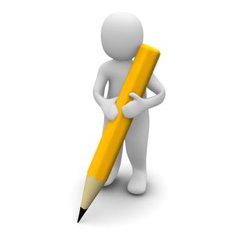 Man holding pencil. 3d rendered illustration.