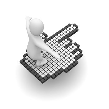 Man flying on computer mouse cursor. 3d rendered illustration.