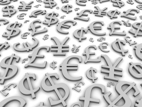 Black and white financial symbols background. 3d rendered illustration