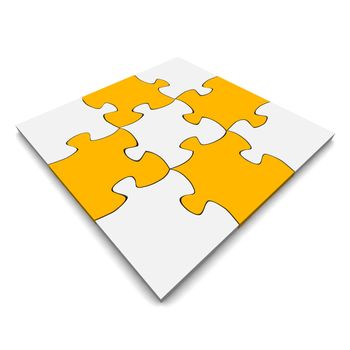 Orange and gray jigsaw puzzle. 3d rendered illustration.