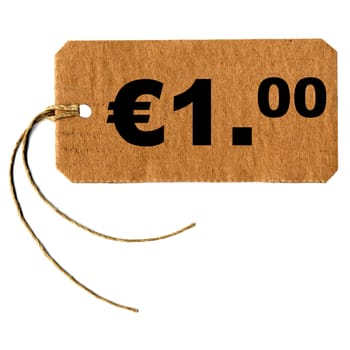 Price tag with string isolated over white, 1 euro