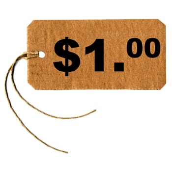 Price tag with string isolated over white, 1 dollar