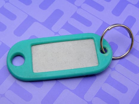 metal keyring with green plastic blank label tag