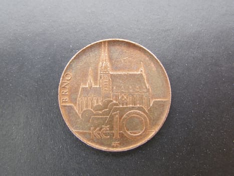 10 koruna Czech coin with Brno cathedral depicted on it