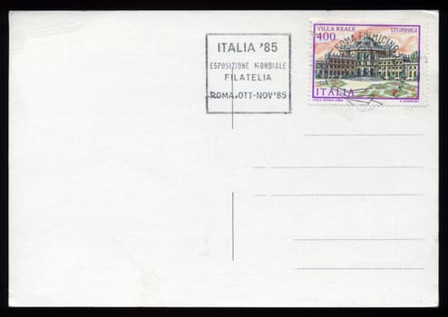 Blank postcard with stamp and postage meter