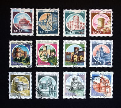 Italian stamps with ancient castles from Italy