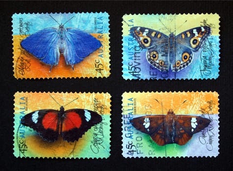 Australian postage stamps with different species of butterflies